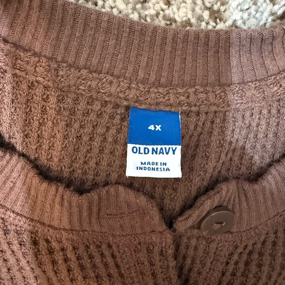 Waffle-Knit Henley Top Henley Sweater Old Navy Peppercorn Color 4X - Picture 3 of 7
